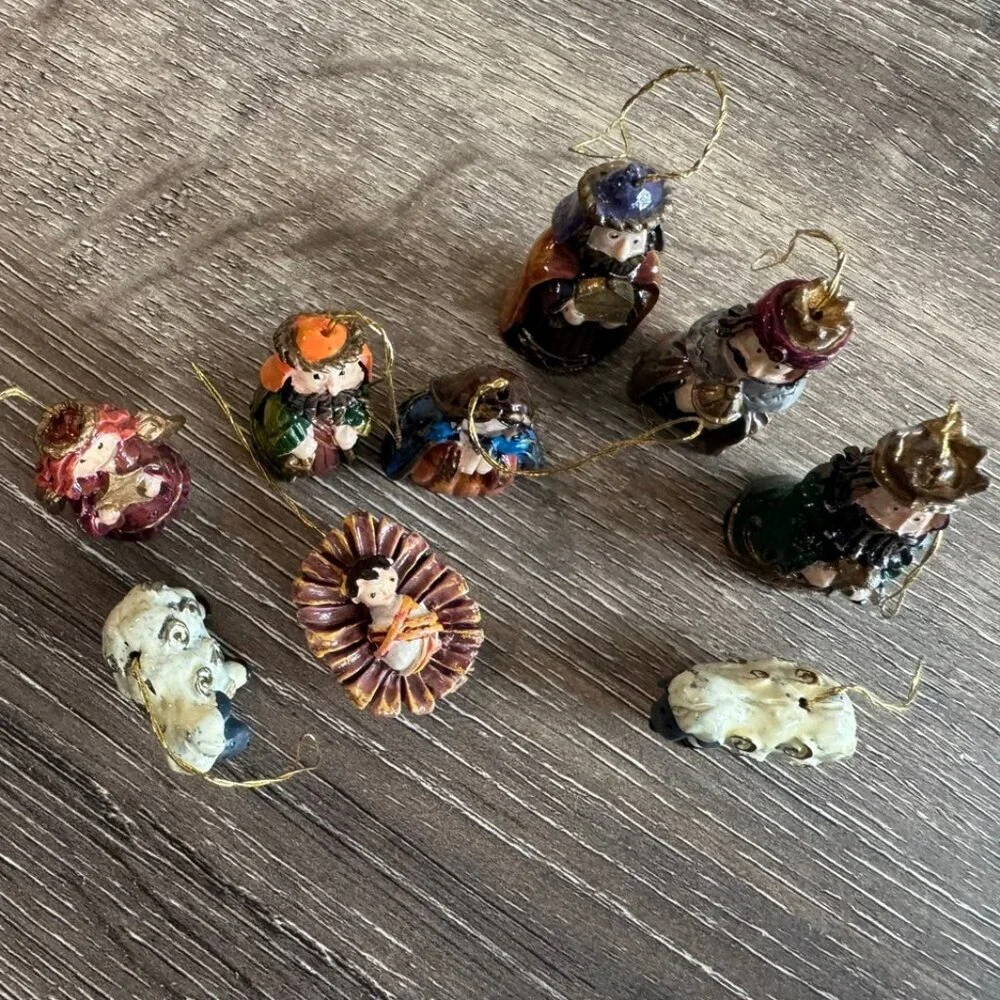 Set of 9 Miniature Nativity Christmas Ornaments